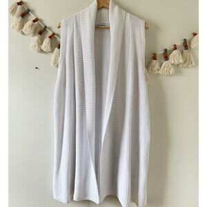 525 America White Ribbed Knit Cowl Neck Longline Open Front Vest Cozy Neutral M